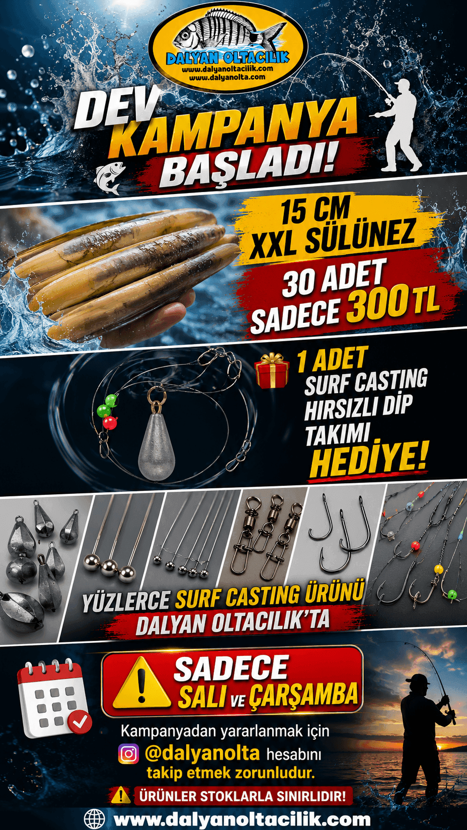 15 cm XXL Sülünez Kampanyası | 30 Adet Sadece 300 TL + Surf Casting Hırsızlı Dip Takımı Hediye 15 cm XXL Sülünez Kampanyası | 30 Adet Sadece 300 TL + Surf Casting Hırsızlı Dip Takımı Hediye